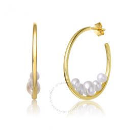 Sterling Silver 14k Yellow Gold Plated with White Pearl Cluster 3/4 C-Hoop Earrings