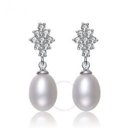 .925 Sterling Silver Pearl and Cubic Zirconia Drop Earrings