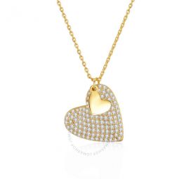 Sterling Silver 14k Yellow Gold Plated with Cubic Zirconia Pave Double Dangle Heart Charm Pendant Layering Necklace
