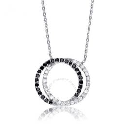 Cubic Zirconia Sterling Silver Rhodium Plated Double Outlined Circle Neckalce
