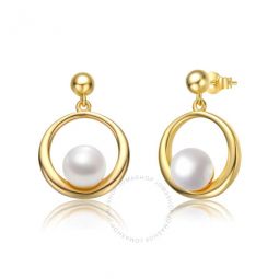 Sterling Silver 14k Yellow Gold Plated with White Pearl Eternity Circle Halo Dangle Earrings