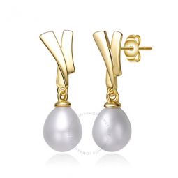 Sterling Silver 14k Yellow Gold Plated with White Pearl XOXO Hugs & Kisses Dangle Drop Earrings