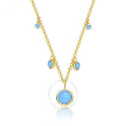 Sterling Silver 14K Gold Plated and Opal Cubic Zirconia Round Spring Ring Pendant Necklace