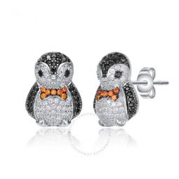 Sterling Silver with Rhodium Plated and Multi Colored Cubic Zirconia Stud Earrings
