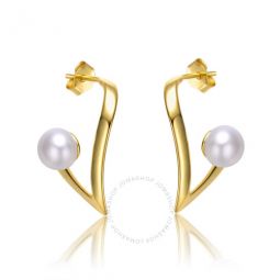 Sterling Silver 14k Yellow Gold with White Pearl Open Geometric Abstract Art Earrings
