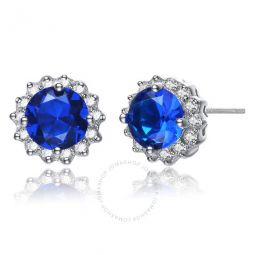 .925 Sterling Silver Sapphire Cubic Zirconia Button Earrings
