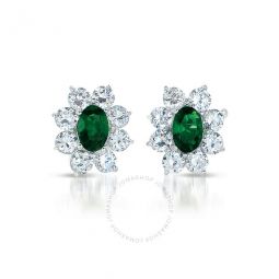 .925 Sterling Silver Emerald Cubic Zirconia Flower Stud Earrings
