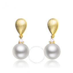 Cubic Zirconia Sterling Silver Brushed Gold Plated Pearl Drop Earrings