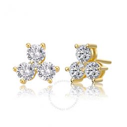 Sterling Silver with 14K Gold Plated Round Cubic Zirconia Clover Stud Earrings