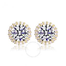 .925 Sterling Silver Gold Plated Cubic Zirconia Button Stud Earrings