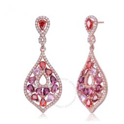 .925 Sterling Silver Rose Gold Plated Multi Colored Cubic Zirconia Drop Earrings