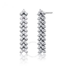 Sterling Silver With Rhodium Plated Triangle Shaped Cubic Zirconia Linear Drop Earrings