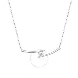 Sterling Silver with Diamond Cubic Zirconia Solitaire Double Bar Pendant Necklace
