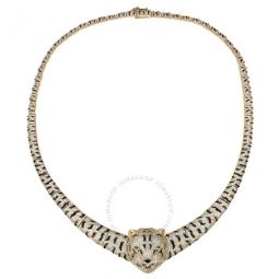 14K Yellow Gold Plated with Black Enamel Leopard Head Cubic Zirconia Omega Necklace