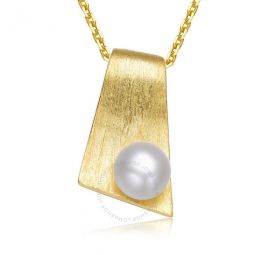 Sterling Silver Gold Plated with Genuine Freshwater Pearl Rectangle Pendant Necklace