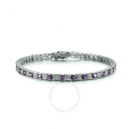 Sterling Silver with Amethyst and Diamond Cubic Zirconia Square Link Tennis Bracelet