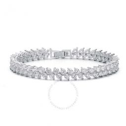 Sterling Silver with Diamond Cubic Zirconia 2-Stone Cluster Link Tennis Bracelet