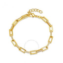 14k Gold Plated with Diamond Cubic Zirconia Rectangular Cable Link Adjustable Bracelet