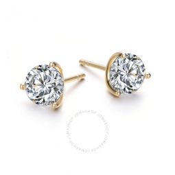.925 Sterling Silver Gold Plated Cubic Zirconia Solitaire Stud Earrings