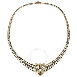 14K Yellow Gold Plated with Black Enamel Leopard Head Omega Necklace