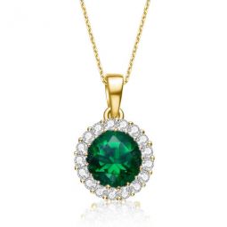 Cubic Zirconia Sterling Silver Emerald Round Pendant