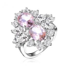 Sterling Silver Morganite Oval Cubic Zirconia Cocktail Ring