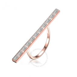 Rose Over Sterling Silver Clear Baguette Cubic Zirconia Long Bar Ring