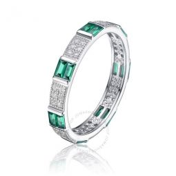 Sterling Silver Round with Green Baguette Cubic Zirconia Two Row Eternity Ring