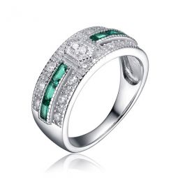 Classic Sterling Silver Baguette Green Cubic Zirconia Contemporary Ring