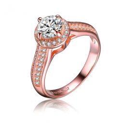 Classy Rose Over Sterling Silver Round Clear Cubic Zirconia Side Stone Ring