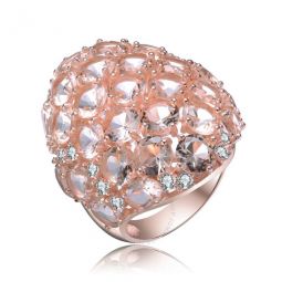 Rose Over Sterling Silver Morganite Oval and Round Cubic Zirconia Cocktail Ring