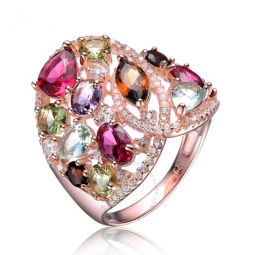 Rose Over Sterling Silver Muti Color Cubic Zirconia Ring