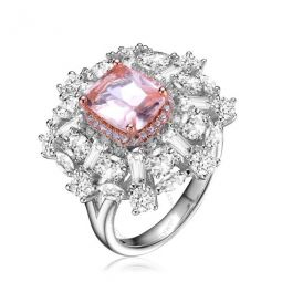 Sterling Silver Morganite and Clear Cubic Zirconias Ring