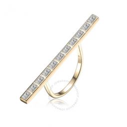 Gold Over Sterling Silver Clear Baguette Cubic Zirconia Long Bar Ring