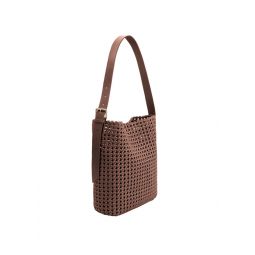 Woven Nylon Shoulder Tote - Cocoa