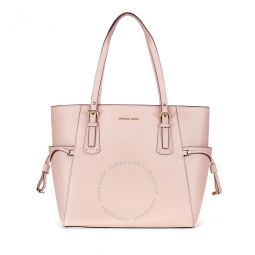 Small Voyager Textured Crossgrain Leather Tote- Soft Pink