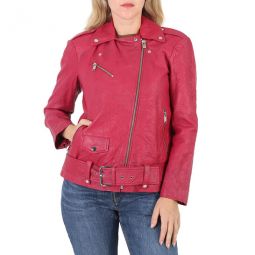 Ladies Crinkled Leather Moto Jacket, Size X-Small