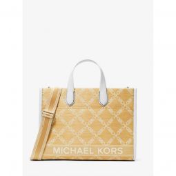 Gigi Large Empire Logo Jacquard Straw Tote Bag