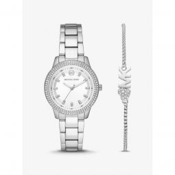 Mini Tibby Pave Silver-Tone Watch and Bracelet Gift Set