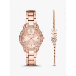 Mini Tibby Rose Gold-Tone Pave Watch and Bracelet Gift Set