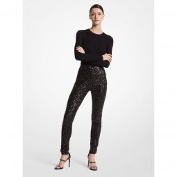 Paillette Embroidered Stretch Jersey Zip Leggings
