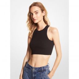 Ribbed Stretch Viscose Cropped Tank Top