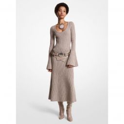 Ribbed Stretch Cashmere Flare-Sleeve Dress