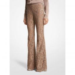 Hand-Embroidered Sequin Floral Lace Flared Pants