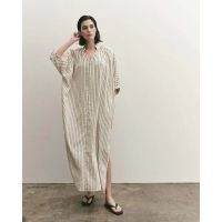 Light Stripe Shirred Dress - Beige
