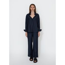 Drawstring Wide Leg Pants - Navy