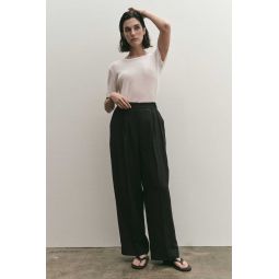 Linen Blend Wide Leg Pants - Navy