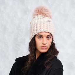Pastel twombly block arctic pink marzipan pom beanie - Pink
