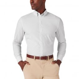 Mizzen+Main Leeward Long Sleeve Button Down Golf Shirt - White Medallion Print