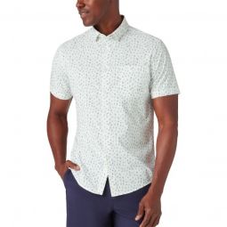 Mizzen+Main Leeward Short Sleeve Button Down Golf Shirt - White Floral+Fauna